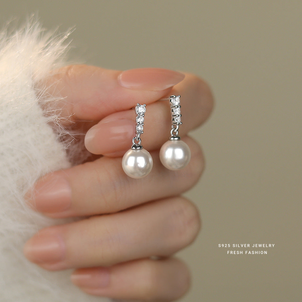 Wholesale S925 sterling silver light luxury super flash diamond round bead earrings