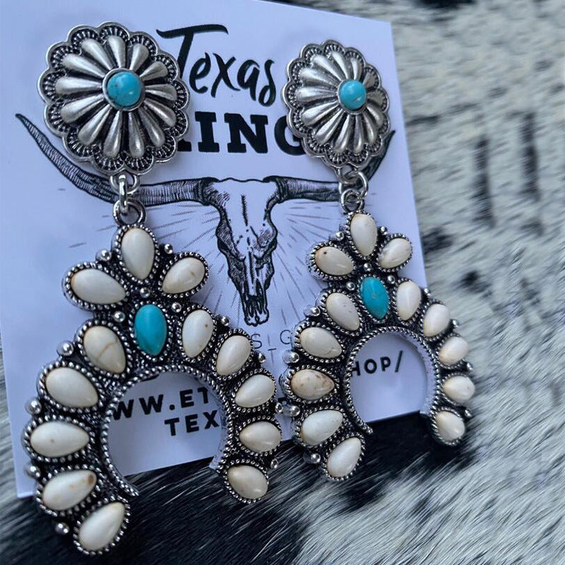 Wholesale Retro Carved Turquoise Pumpkin Earrings,  Western Ethnic Style Jewelry Accessory,  Trendy Gift for Party and Resale