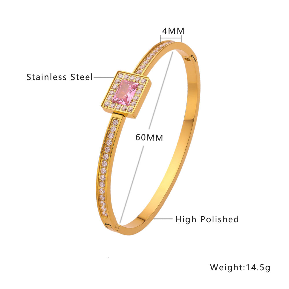 Wholesale Inlaid Colored Zircon Titanium Steel Bracelet ACC-BT-Feif003
