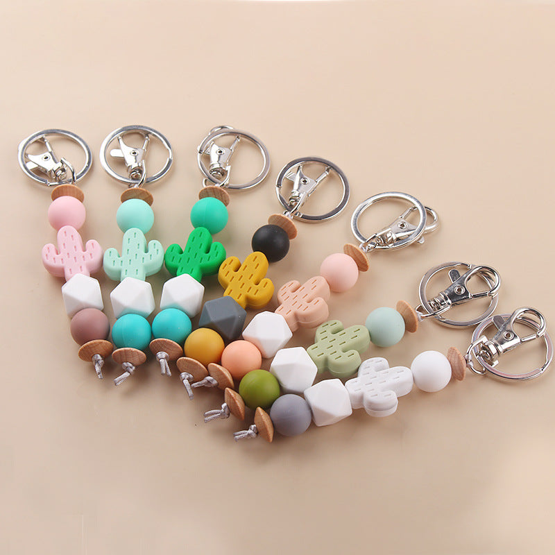 Wholesale New Cartoon Cactus Teether Bead Keychain DIY Creative Silicone Beaded Bracelet Bag Pendant Small Jewelry ACC-KC-GuangTian035