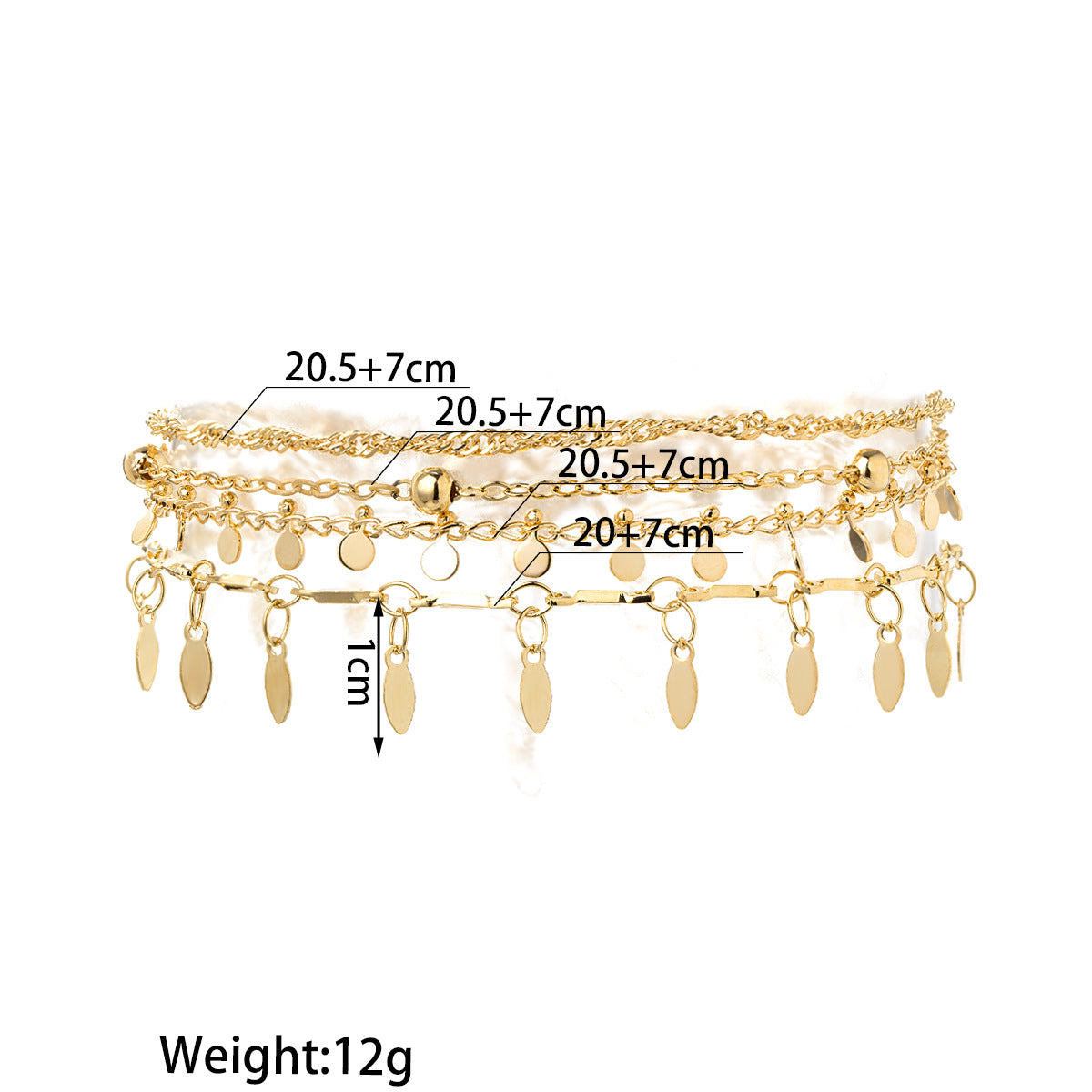 Wholesale Stacked Oval Disc Tassel Pendant Metal Chain Anklet