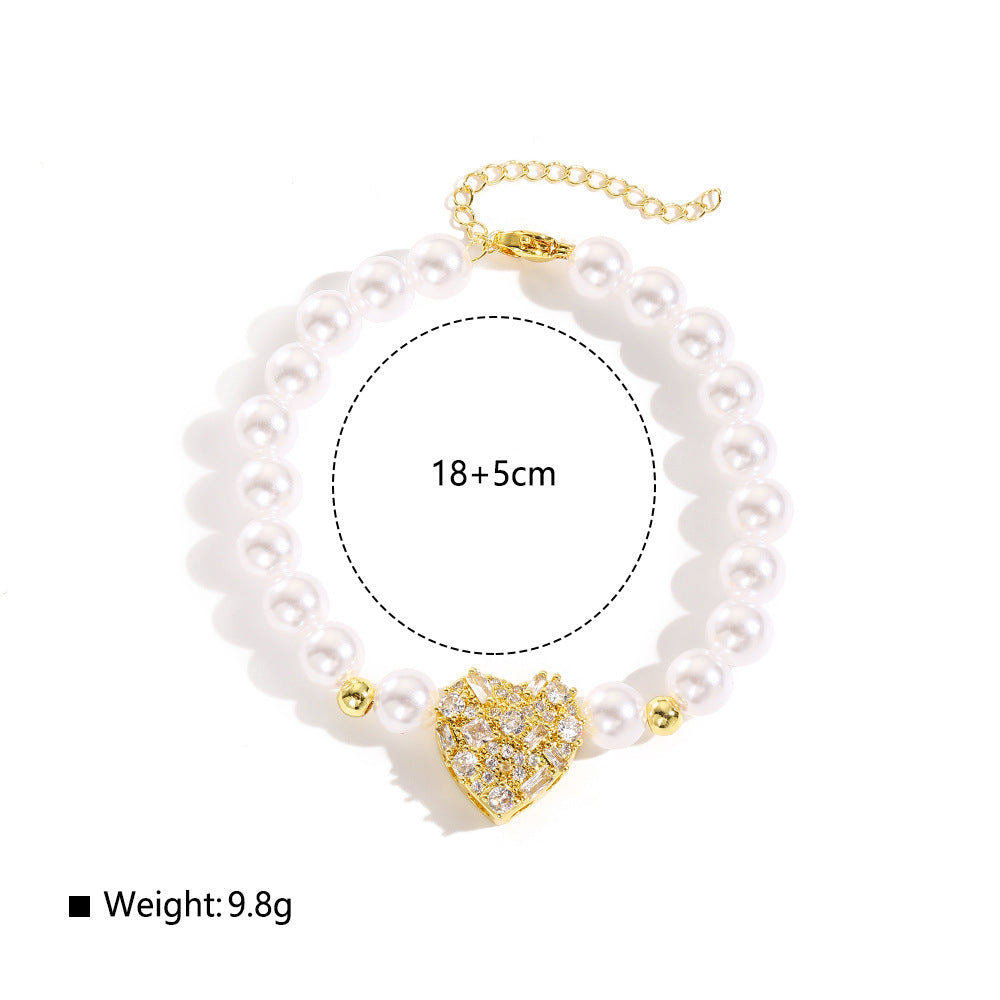 Wholesale plated 18K love zircon  pearl bracelet