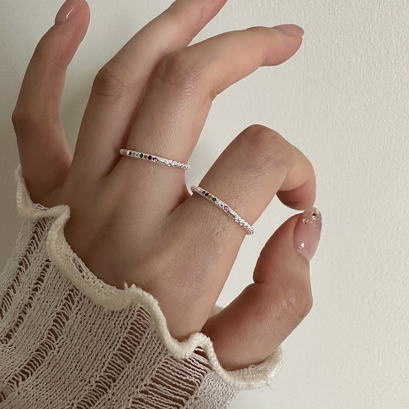 Wholesale 925 Sterling Silver Rainbow Zirconia Open Ring