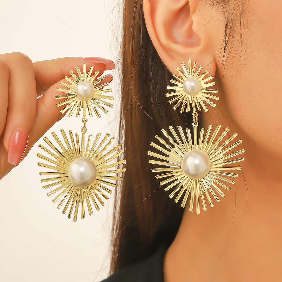 Wholesale peach heart earrings exaggerated baroque pearl love earrings