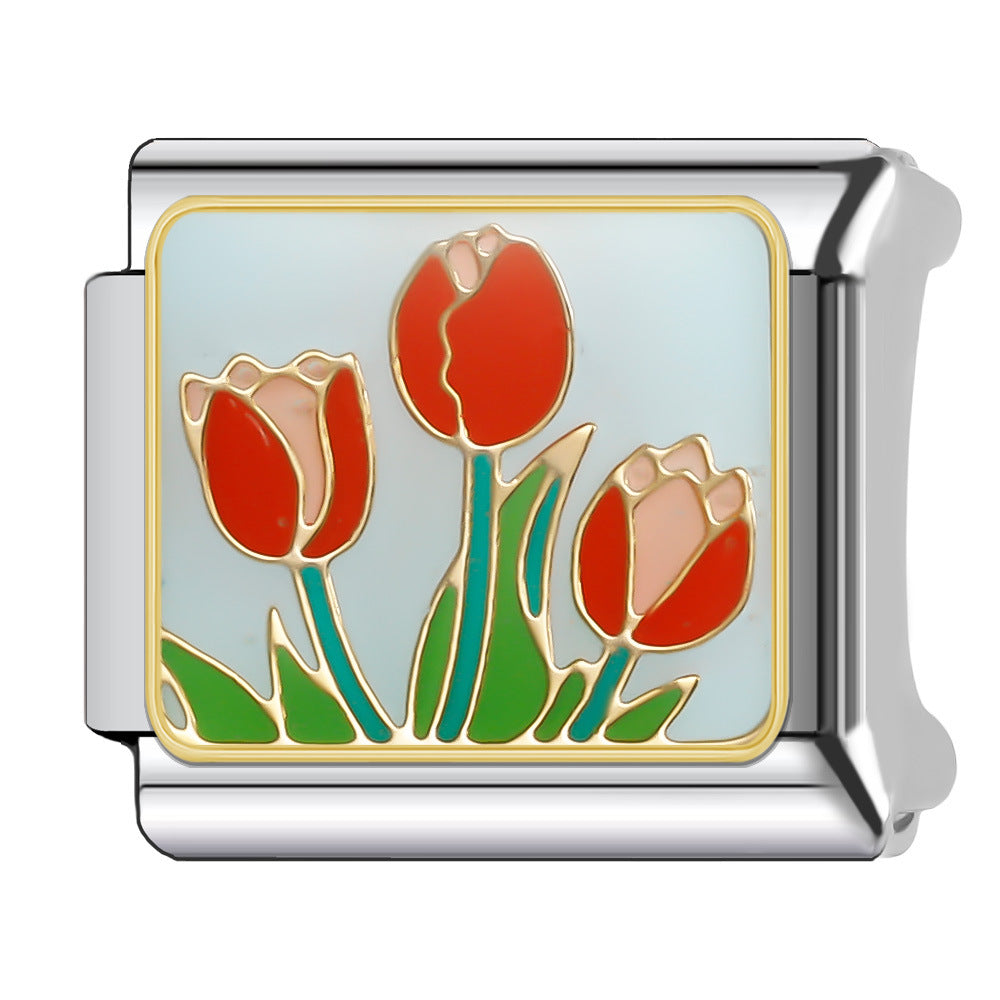 Wholesale Italian Charm Bracelet 9mm DIY Splicing Floral Collection Stainless Steel Composable Bracelet