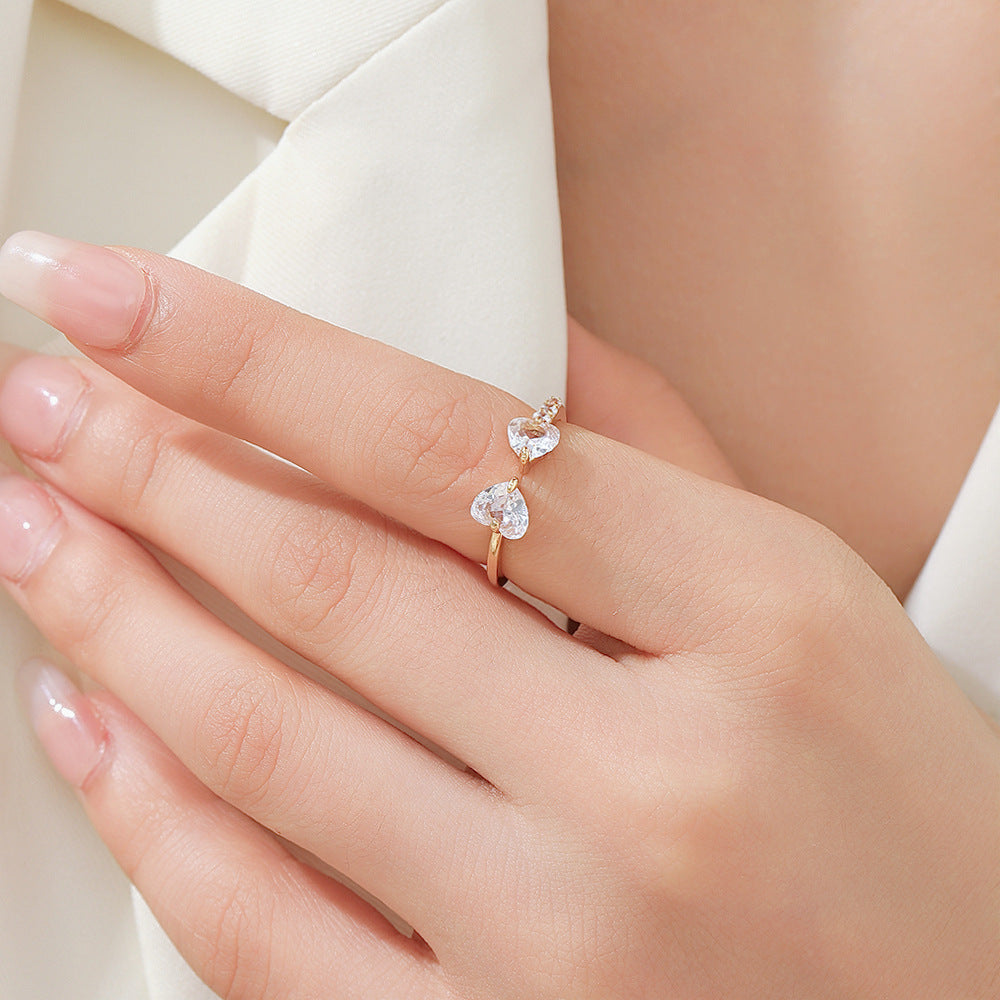 Wholesale Trendy Heart Shaped Zircon Open Ring Jewelry Accessory For Party Gift