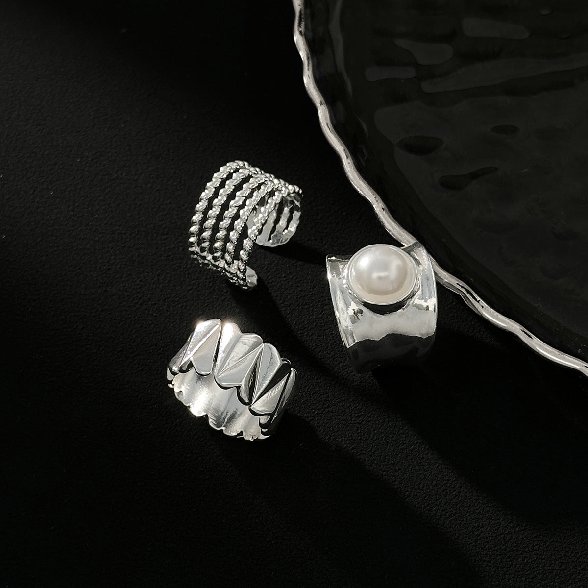 Wholesale Liquid Metal Pleated Wide Ring