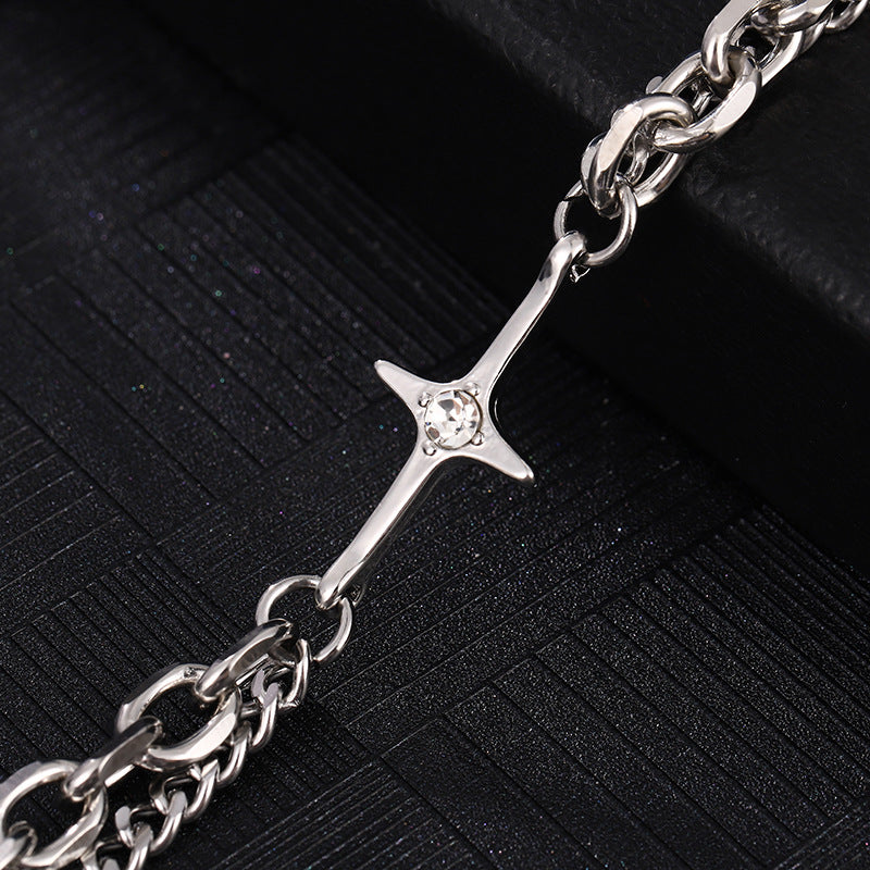 Wholesale Star Men's Titanium Steel Cross Double Layer Bracelet