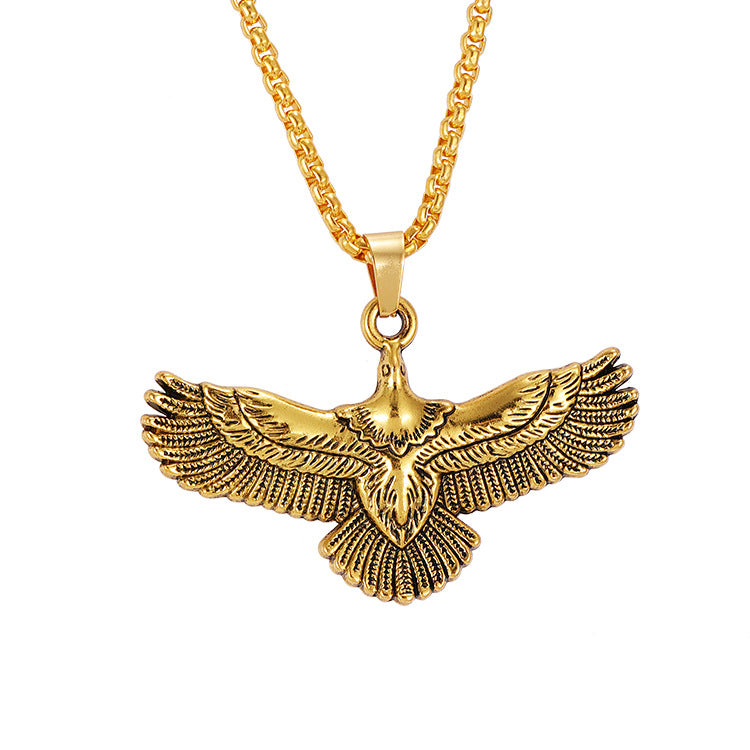 Wholesale Titanium Steel Men's Golden Eagle Pendant Long Necklace