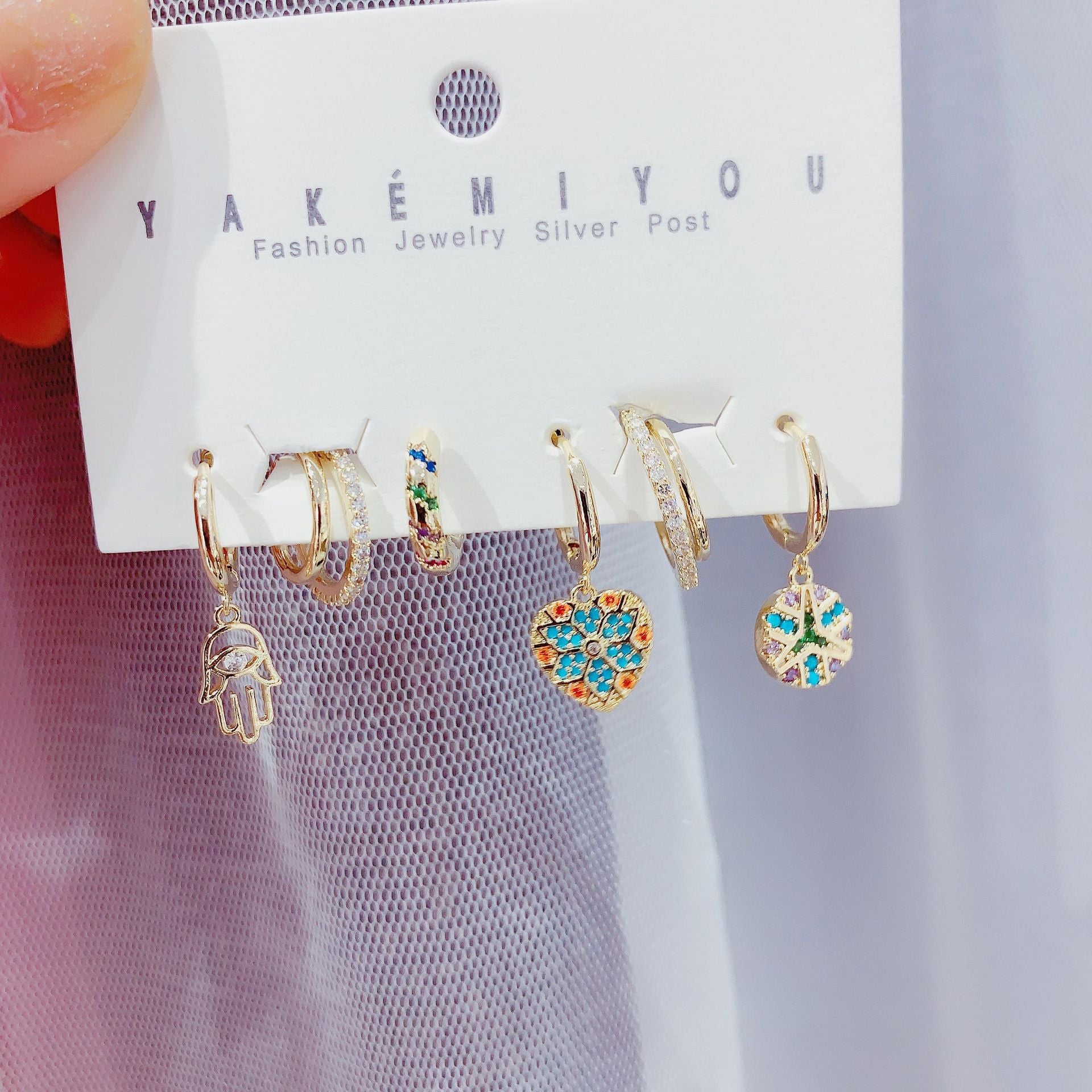 Wholesale Retro color zirconium micro earrings set