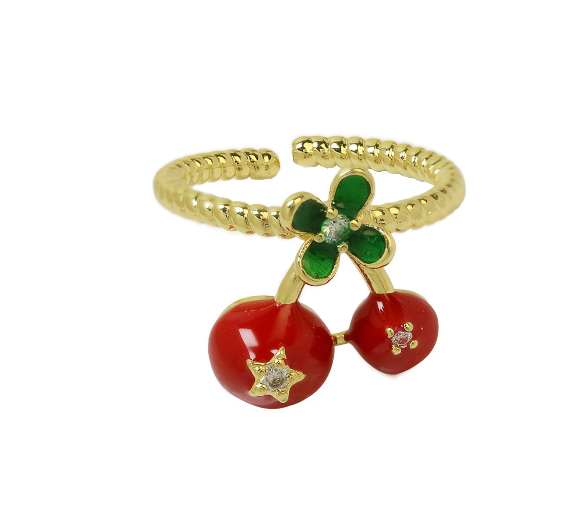 Wholesale 18k Brass Oil Dropping Color Preservation Fruit Series Red Cherry Strawberry Ring