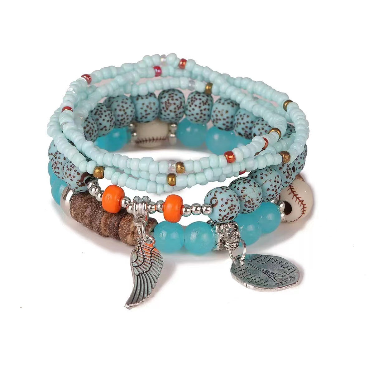 Wholesale Bohemian Multi-Layered Rice Beads Wing Tower Elastic Cord Bracelet ACC-BT-Shuxin006