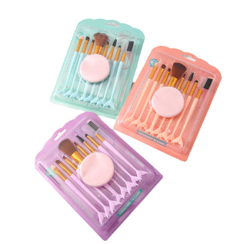 Wholesale 8 Pcs Makeup Brush Set with Powder Puff Fish Tail Portable Makeup Beauty Tools ACC-MB-JiuRan001