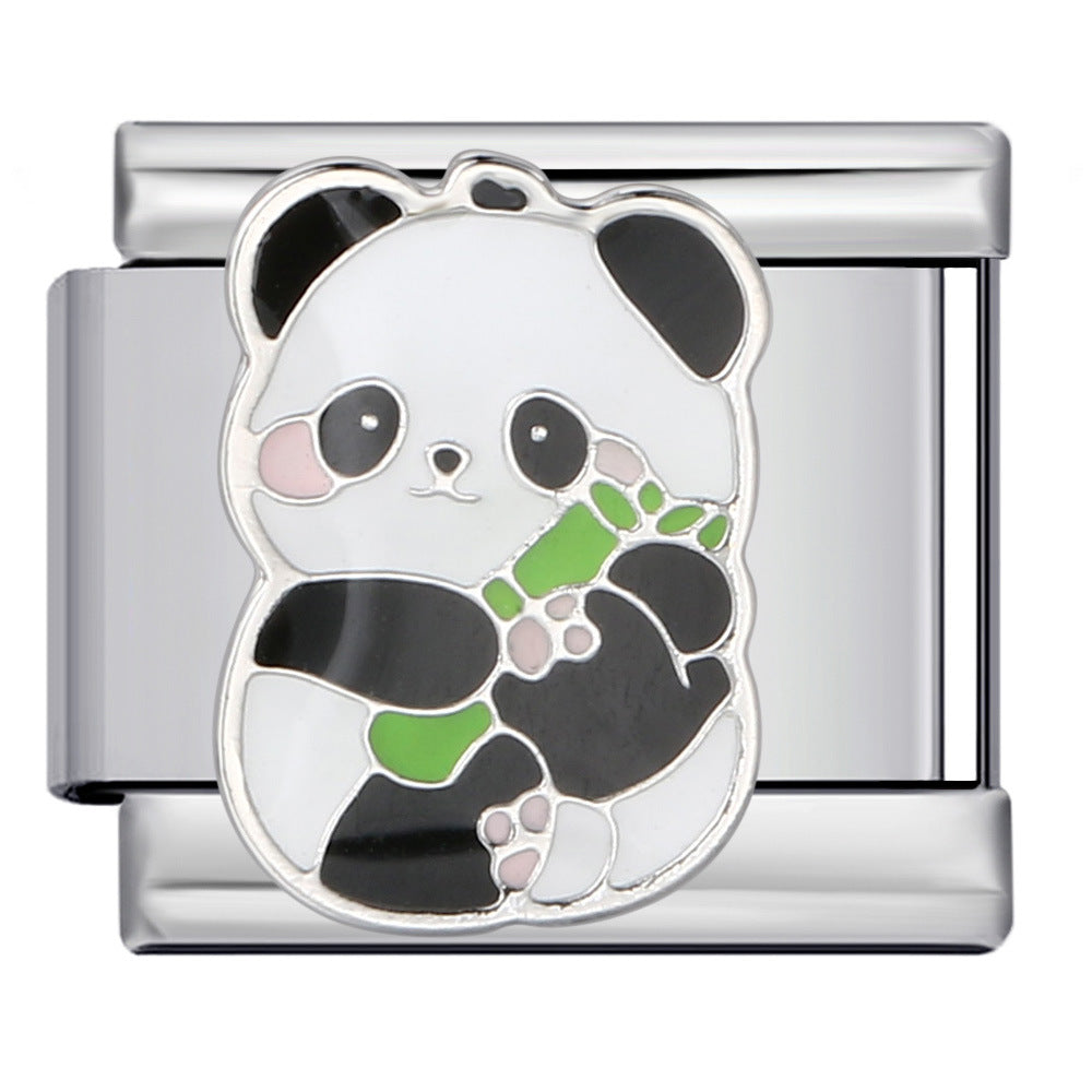 Wholesale Italian Charm Bracelet 9mm DIY Splicing Removable Cartoon Panda Stainless Steel Composable Bracelet