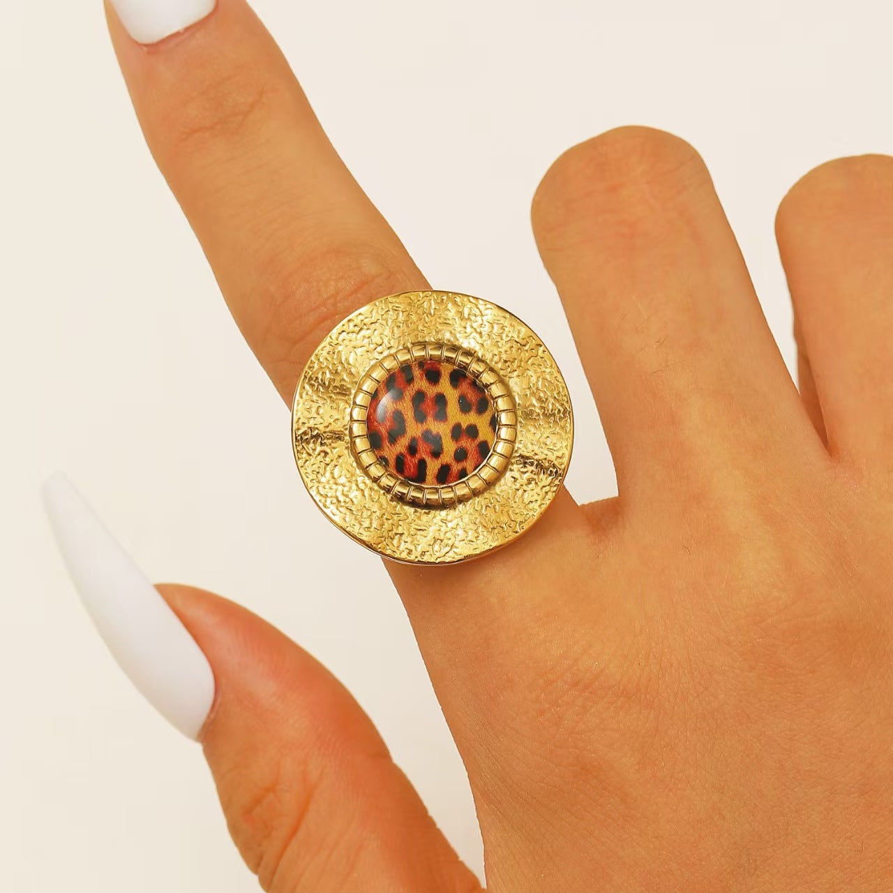 Wholesale Adjustable stainless steel  leopard print ring