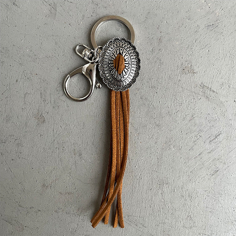 Wholesale Retro Western Cowboy Style Pumpkin Flower Tassel Keychain Alloy Electroplated Anti Lost Key Ring Stylish Bag Charm Car Key Accessory