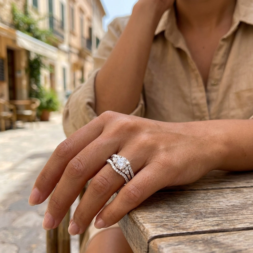 Wholesale Three In One Heart Shaped Copper Zircon Ring Trendy Everyday Jewelry Accessory