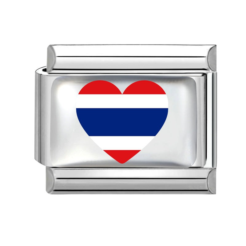 Wholesale Electroplated Stainless Steel Heart Italian Flag Charm DIY Bracelet Jewelry Accessory Boutique Resale