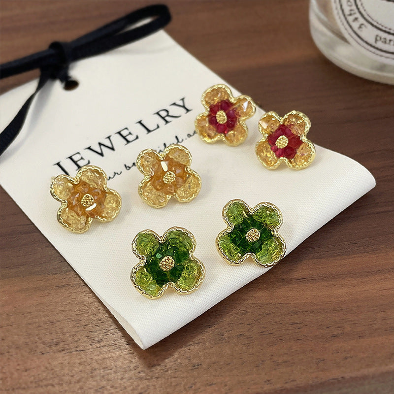 Wholesale Gradient crystal yellow flower earrings