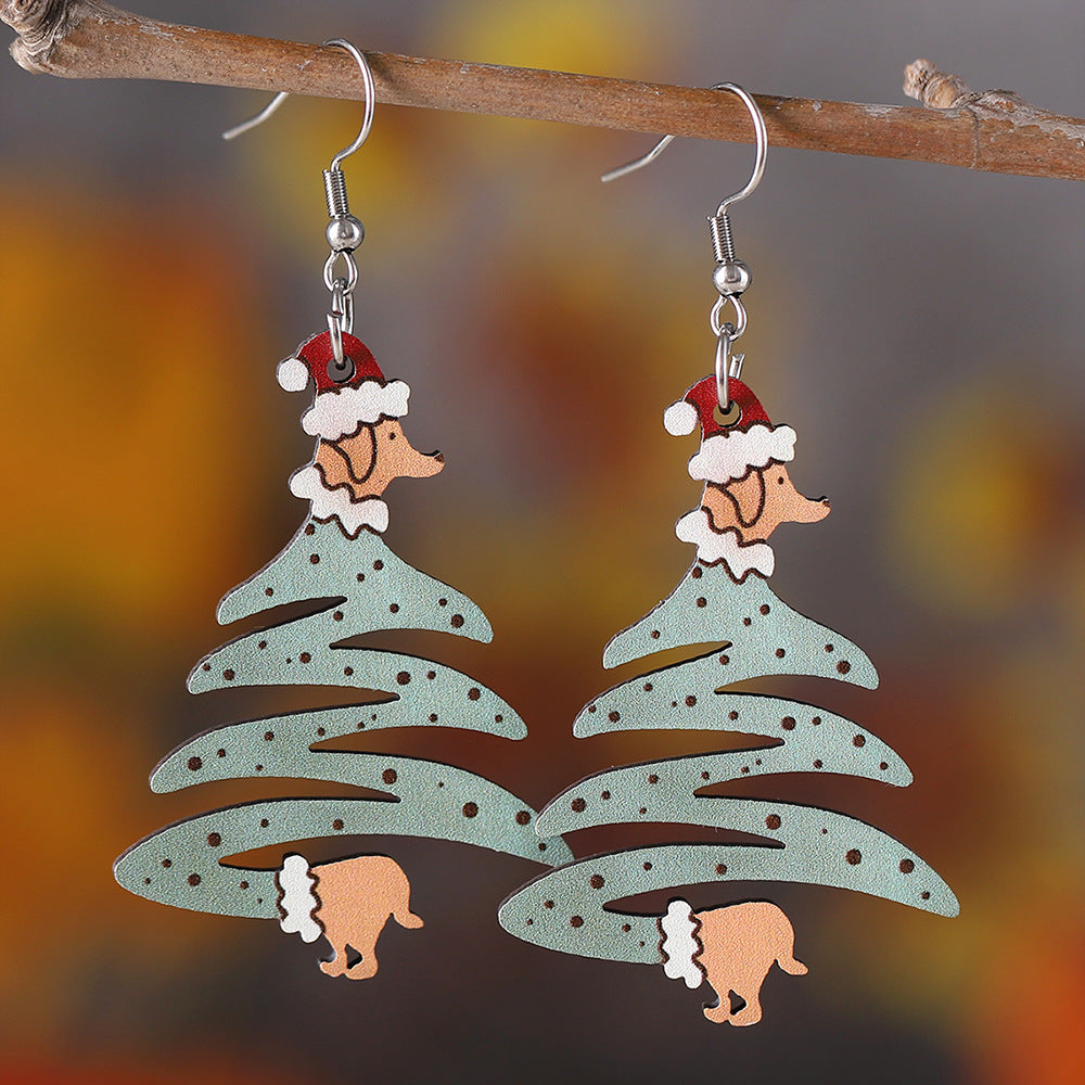 Wholesale Christmas Dog Christmas Tree Wood Earrings ACC-ES-ChuLian066