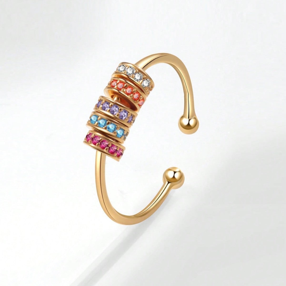 Wholesale  Sliding Bead Micro-Inlaid Colored Zirconium Ring