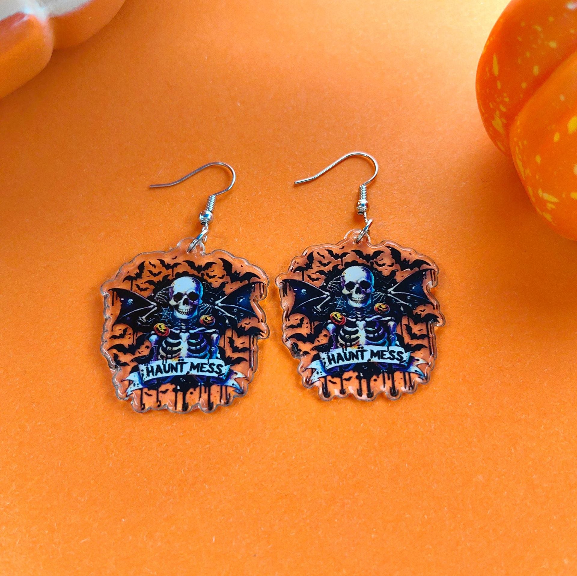 Wholesale Halloween Pumpkin Grim Reaper Bat Acrylic Earrings ACC-ES-Xizhao001