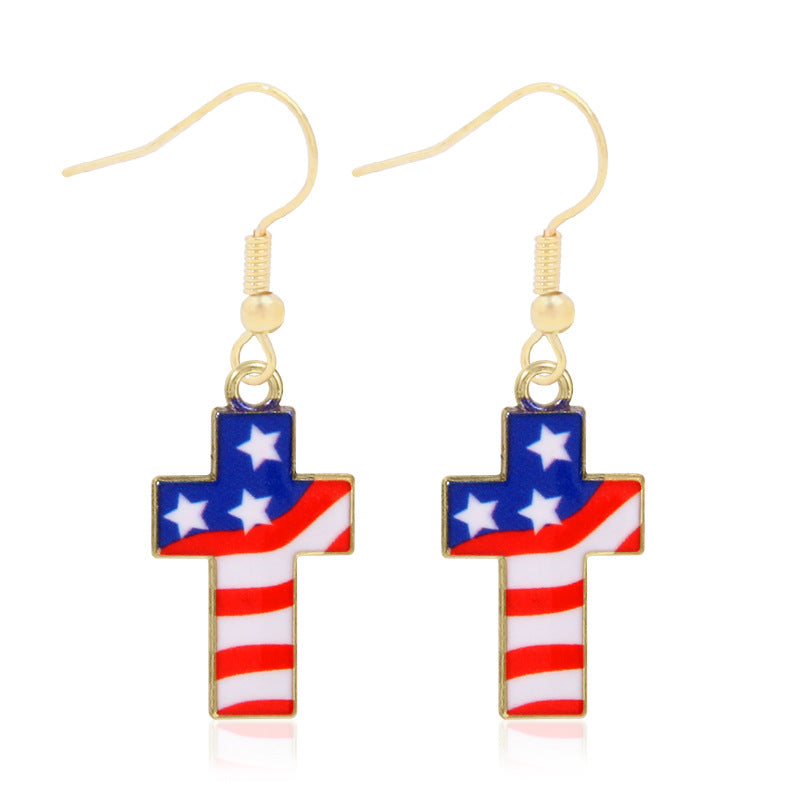 Wholesale American Independence Day Alloy Oil Drop Flag Pentagram Angel Earrings ACC-ES-BinLi003