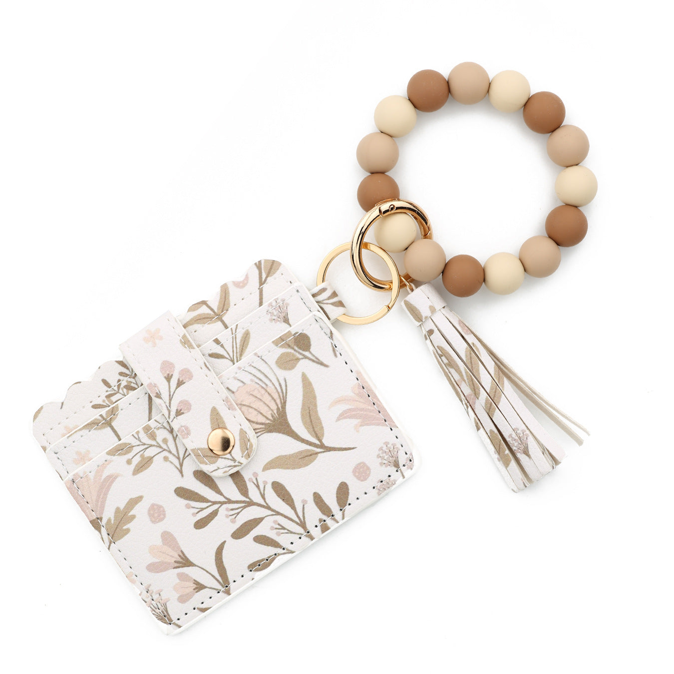 Wholesale  silicone bead bracelet printed card holder Wristlet Keychain