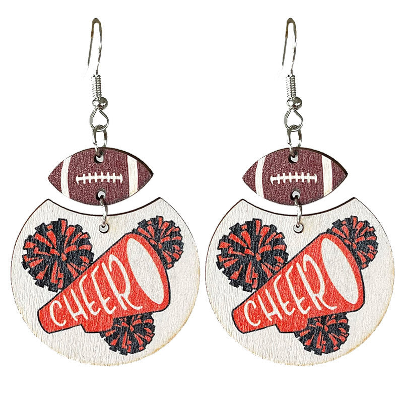 Wholesale Wooden Geometric Soccer Rugby Earrings Red Black Cheerleading Jewelry Accessory Boutique Resale Gift