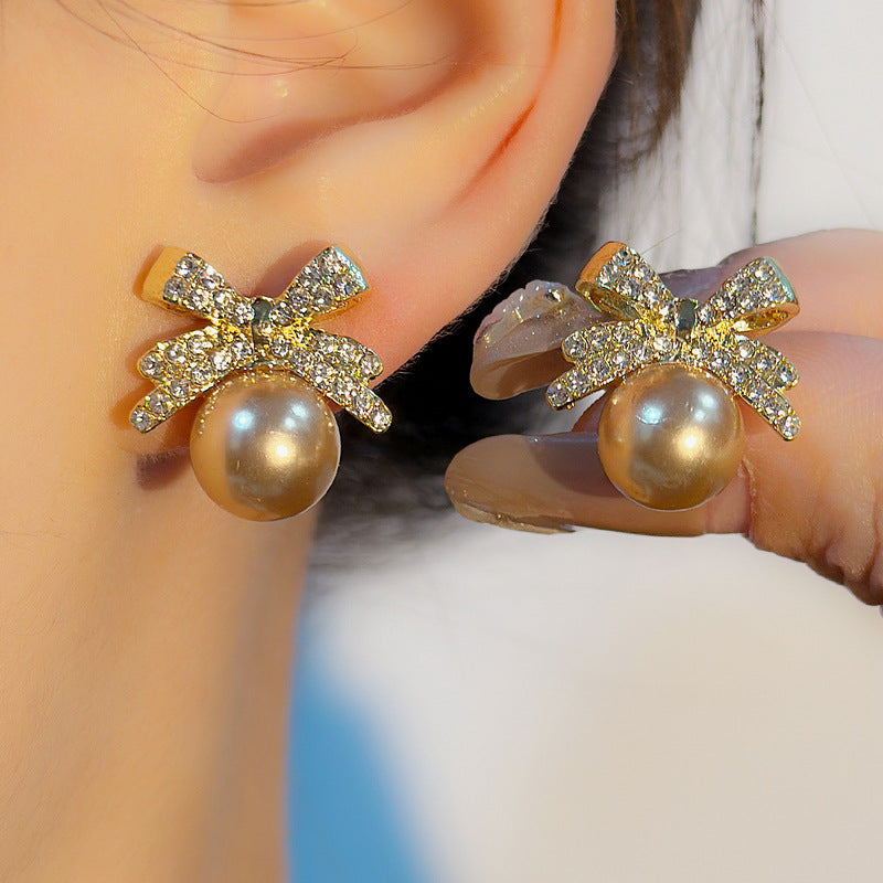 Wholesale  Bow Pearl Diamond  Luxury  Earrings