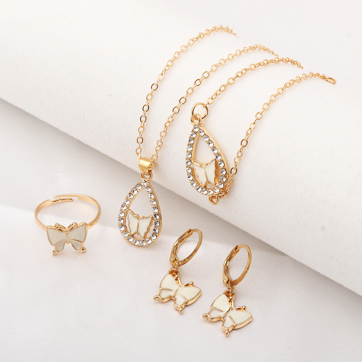 Wholesale oil drop diamond water drop casual bracelet ring necklace earrings jewelry set