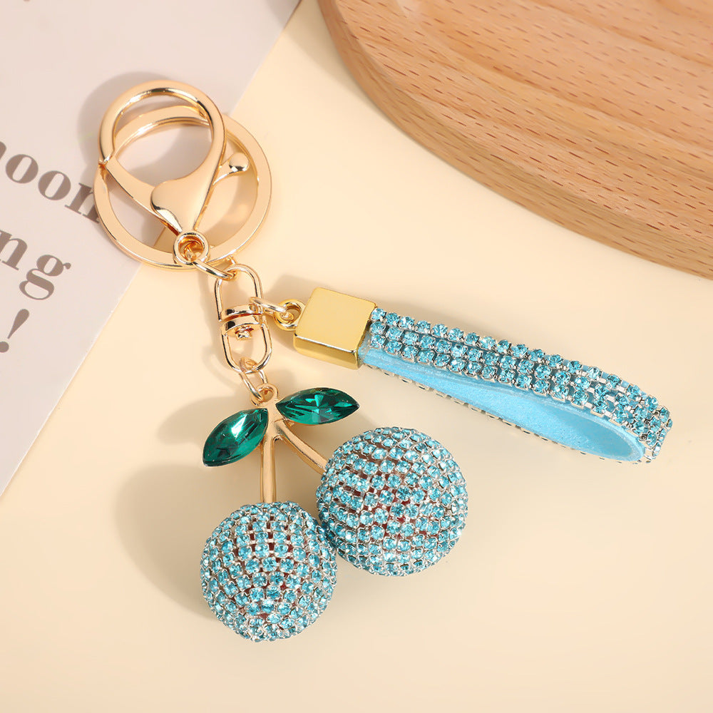 Wholesale Rhinestone Cherry Keychain Modern Minimalist Red Car Key Accessory And Bag Charm For Boutique Resale