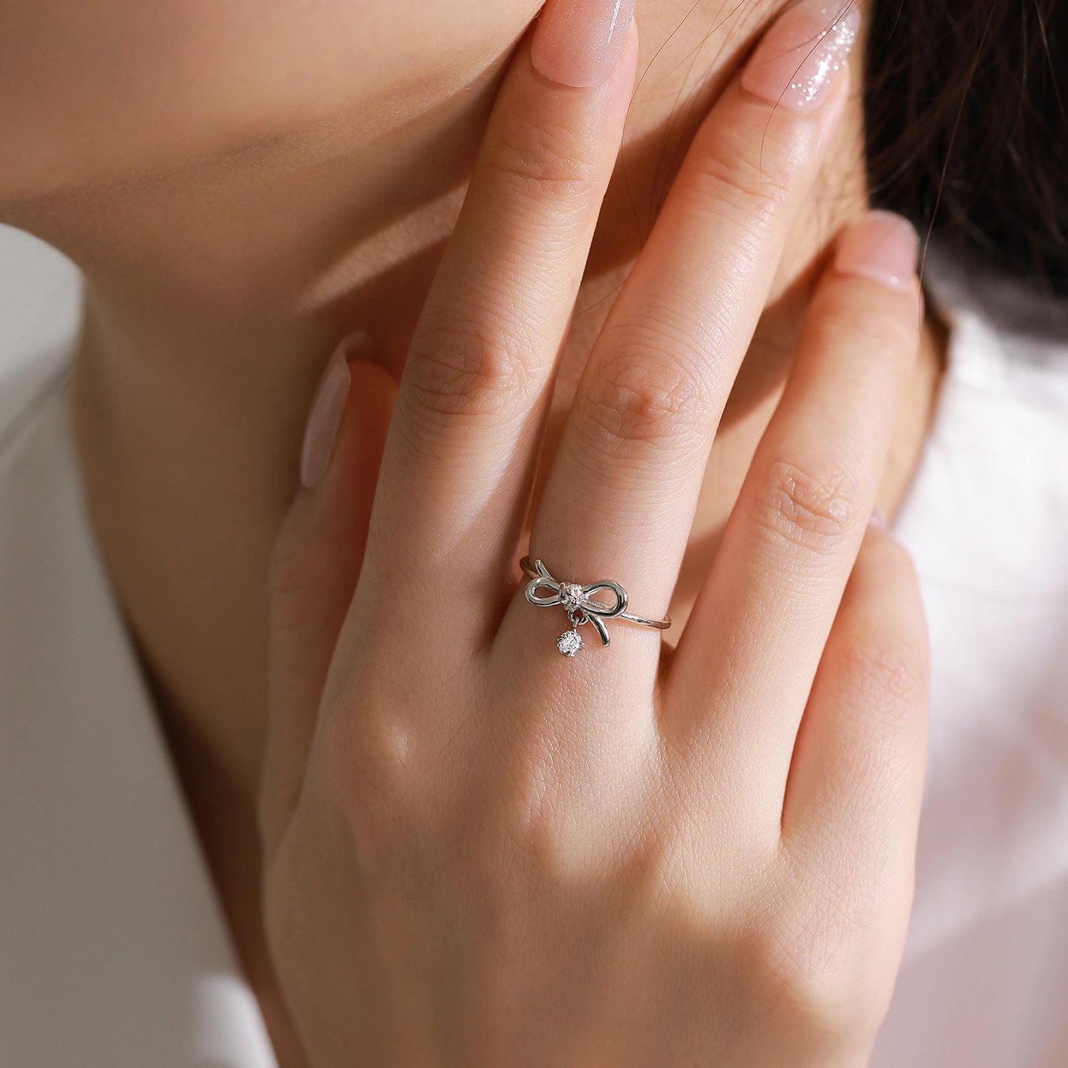 Wholesale S925 sterling silver diamond zircon hollow bow ring