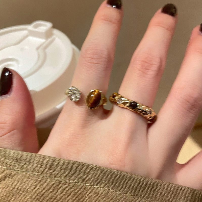 Wholesale Retro Chic Tiger Eye Open Ring Adjustable Copper Jewelry Accessory