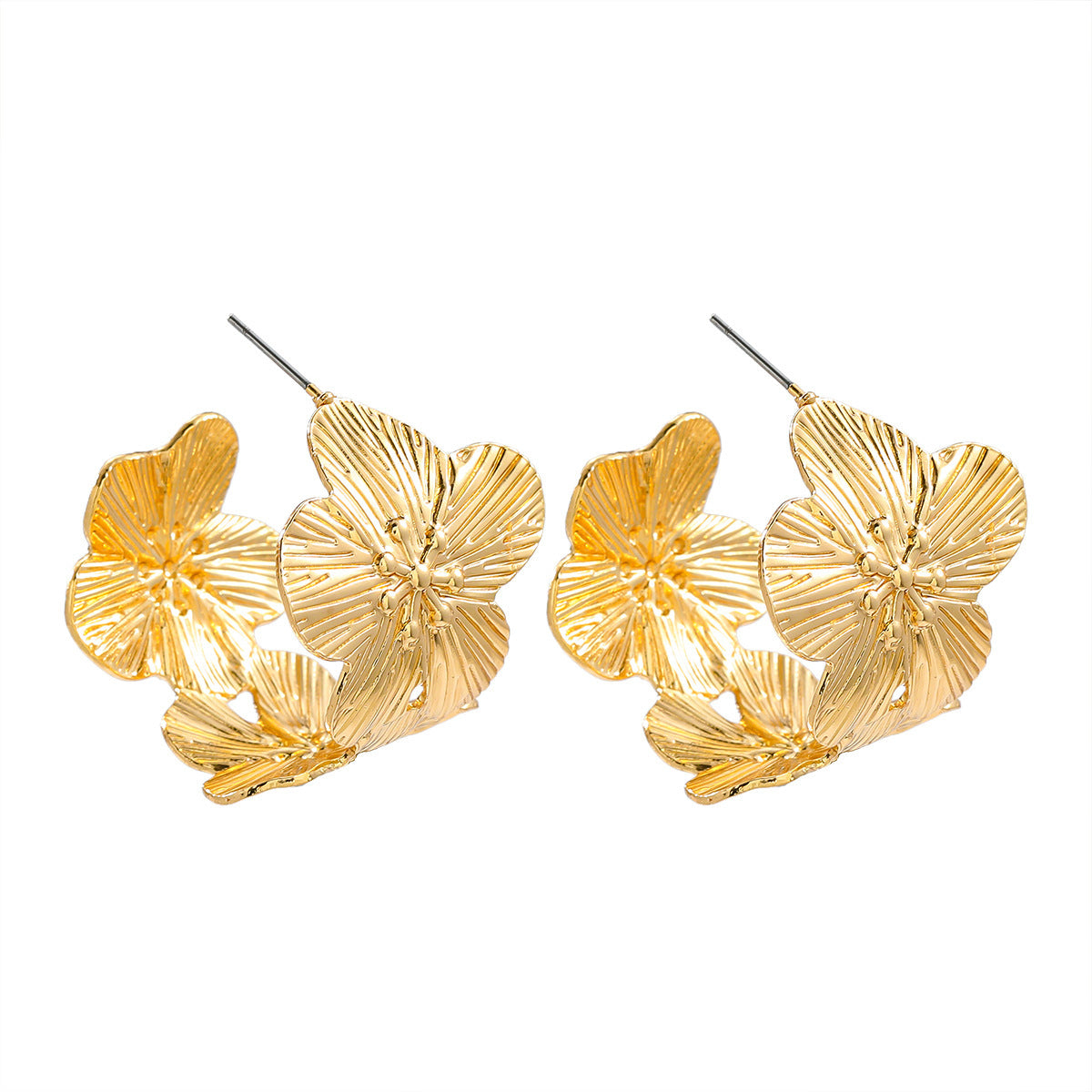 Wholesale  exaggerated metal earrings fashion creative geometric irregular texture C ring flower earrings