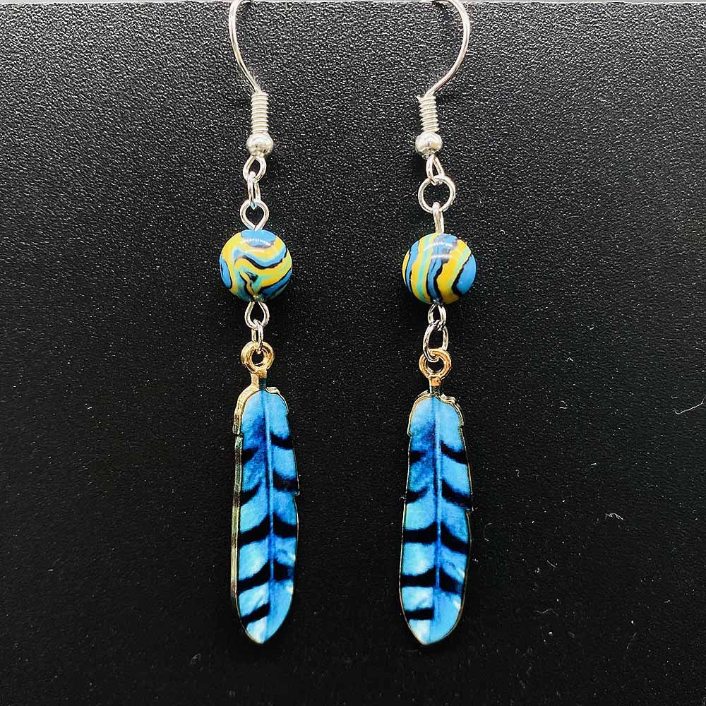 Wholesale Simulated Feather Blue Turquoise Bead and Leaf Stud Earrings