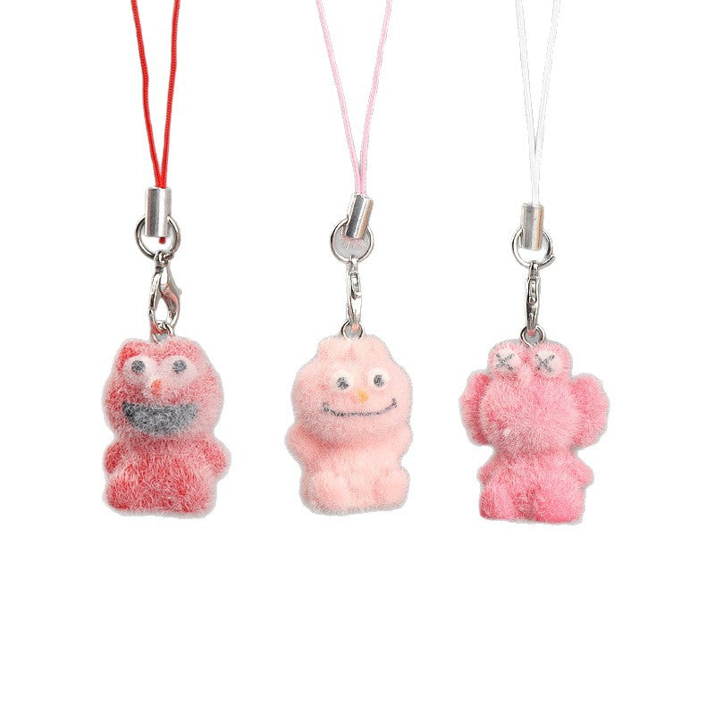 Wholesale Cute mini flocked puppy and bear mobile phone chain