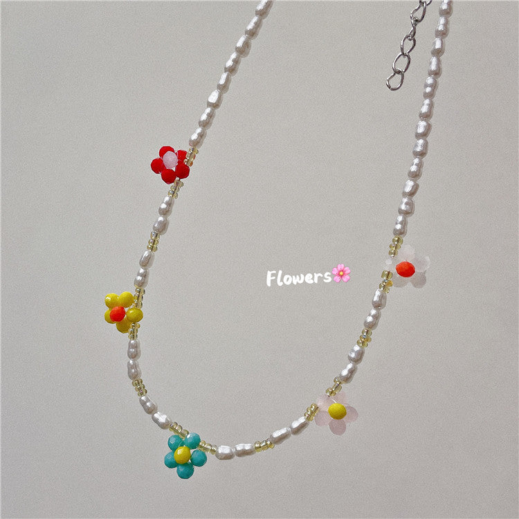 Wholesale  Retro Color Beaded Flower Necklace