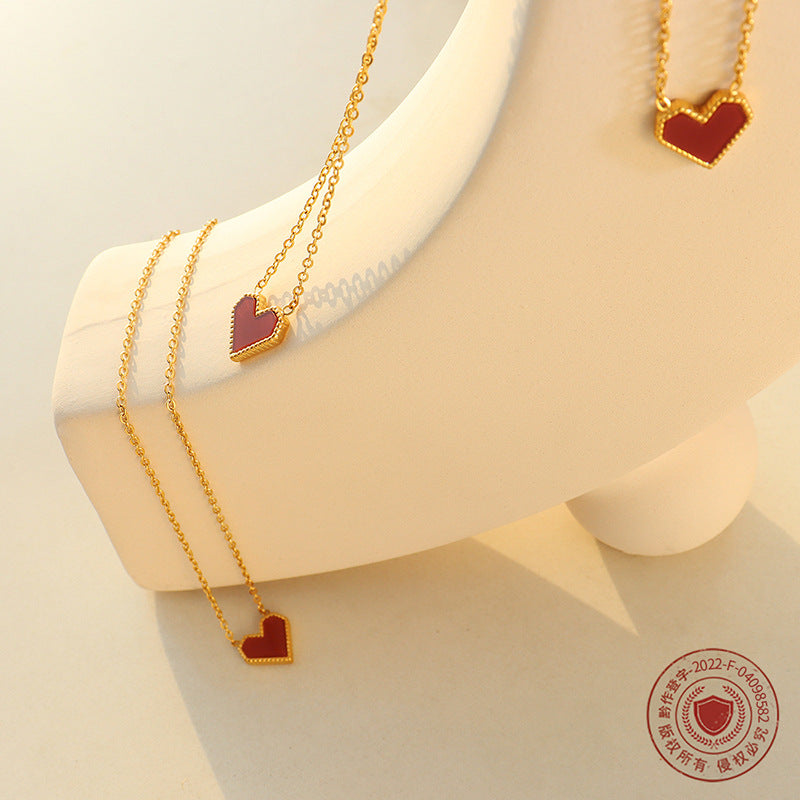 Wholesale French Style Love Heart Collarbone Chain Necklace,  18K Gold Plated Titanium Steel,  Fashion Jewelry Accessory