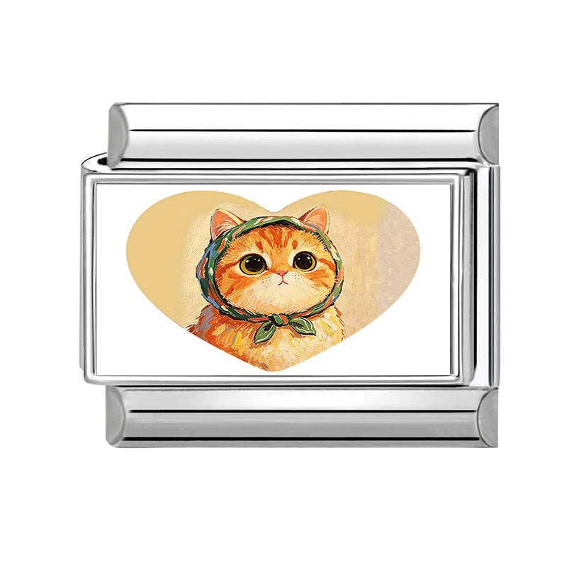 Wholesale Stainless Steel Cat Love Pattern DIY Charm Bracelet Accessories for Jewelry Making