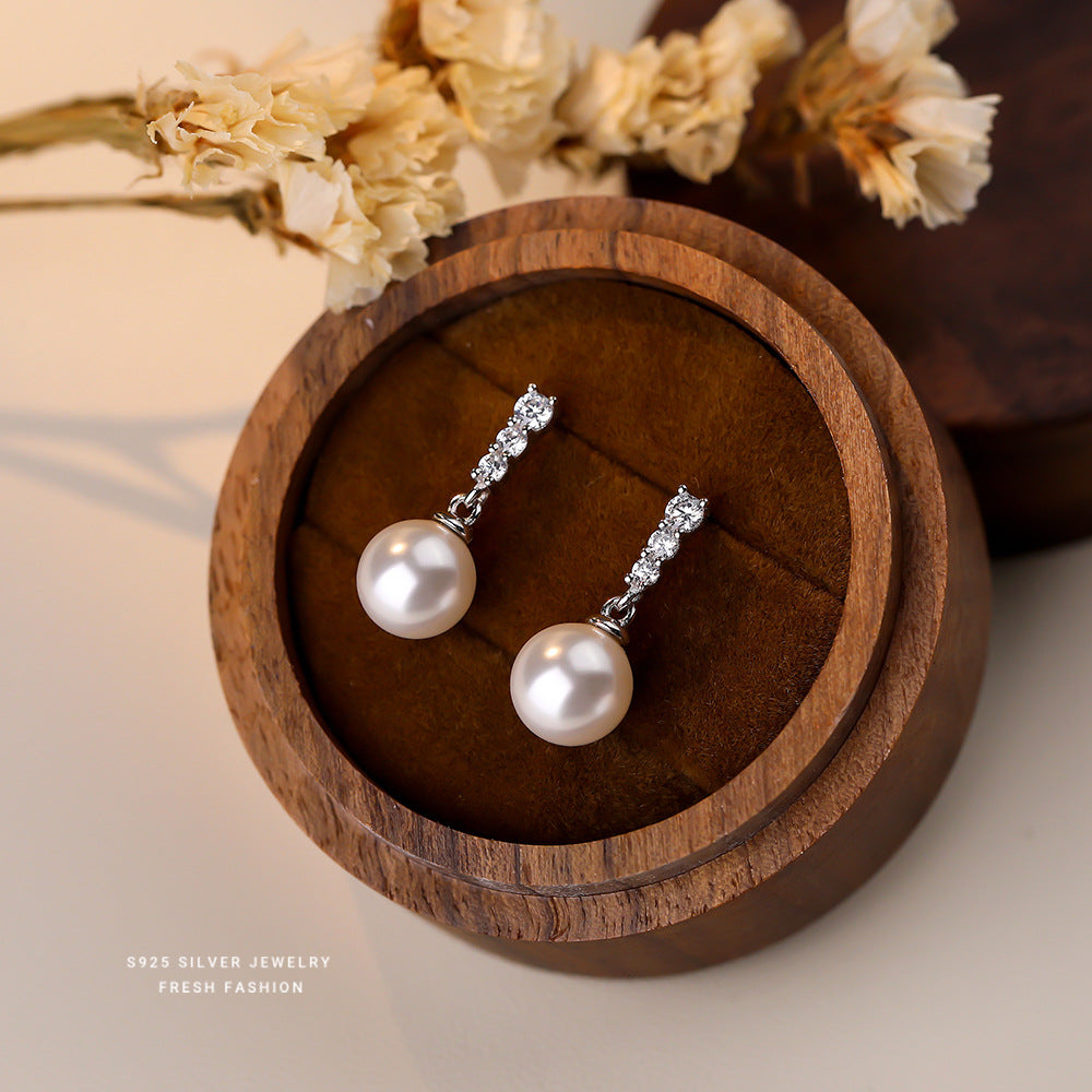 Wholesale S925 sterling silver light luxury super flash diamond round bead earrings