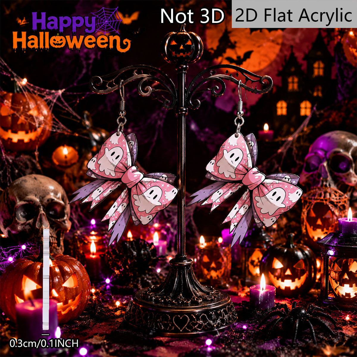 Wholesale  Acrylic Earrings For Women Evil Skeleton Pumpkin Print Party Fashion Jewelry Accessory