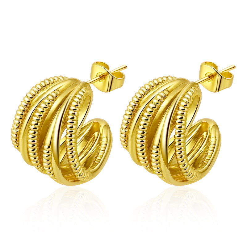 Wholesale Multi-Layered Titanium Steel Earrings European Retro Gold Electroplated for Women Boutique Resale