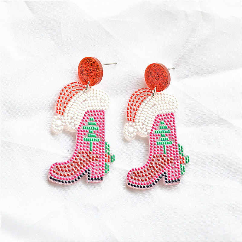 Wholesale Christmas Polka Dot Christmas Tree Boots Earrings ACC-ES-XN034