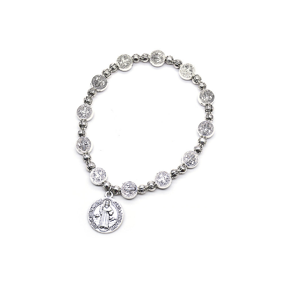 Wholesale Cross Metal Rose Rosary Bracelet