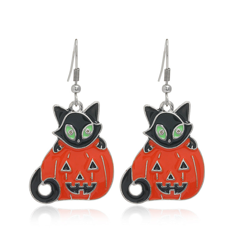 Wholesale  Theme Black Cat Pumpkin Dripping Oil Earrings - Fashion Jewelry Accessory for Party Gift Boutique