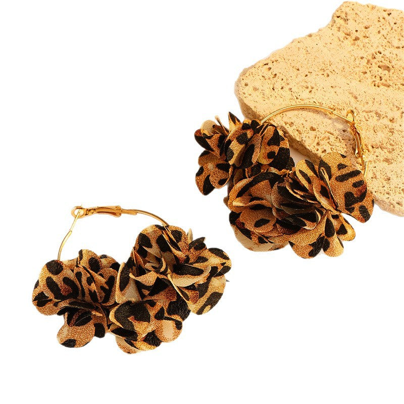 Wholesale Silver Needle Fabric Flower Tassel Earrings