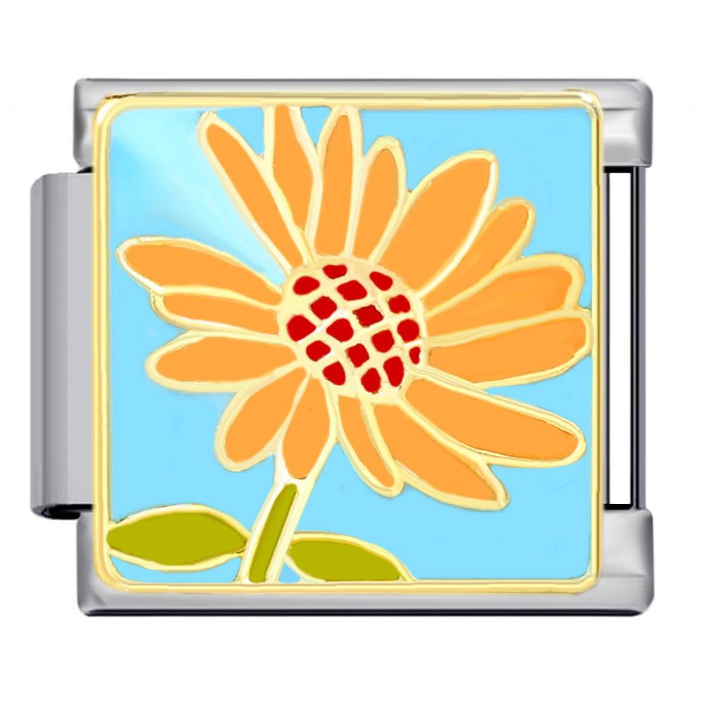 Wholesale Italian Module Bracelet Stainless Steel Welding Gold Plated Oil Drop DIY Charms