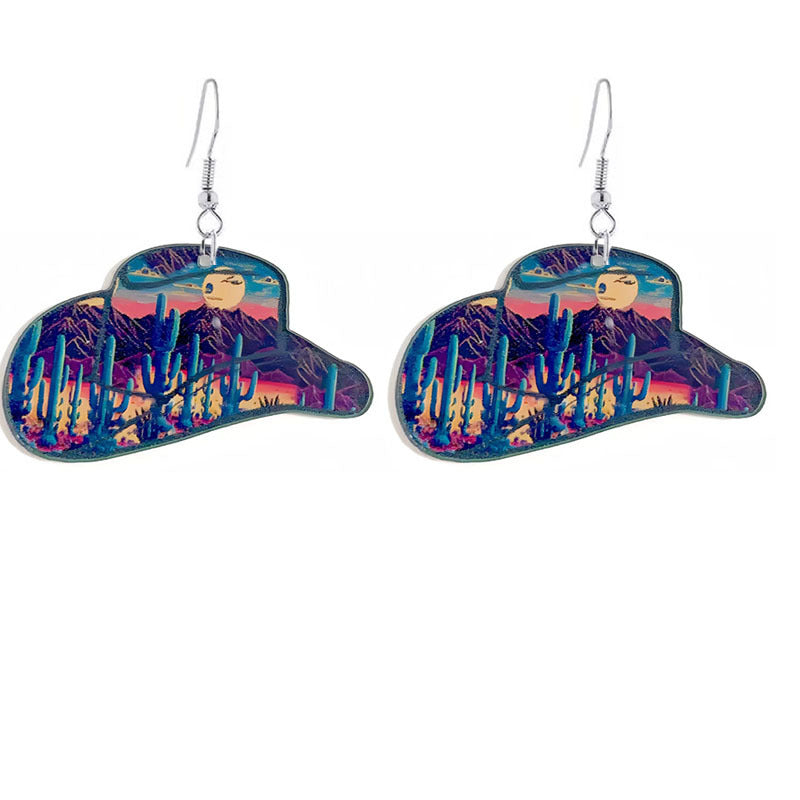 Wholesale Western Style Cowboy Hat Acrylic Earrings ACC-ES-ChenY015