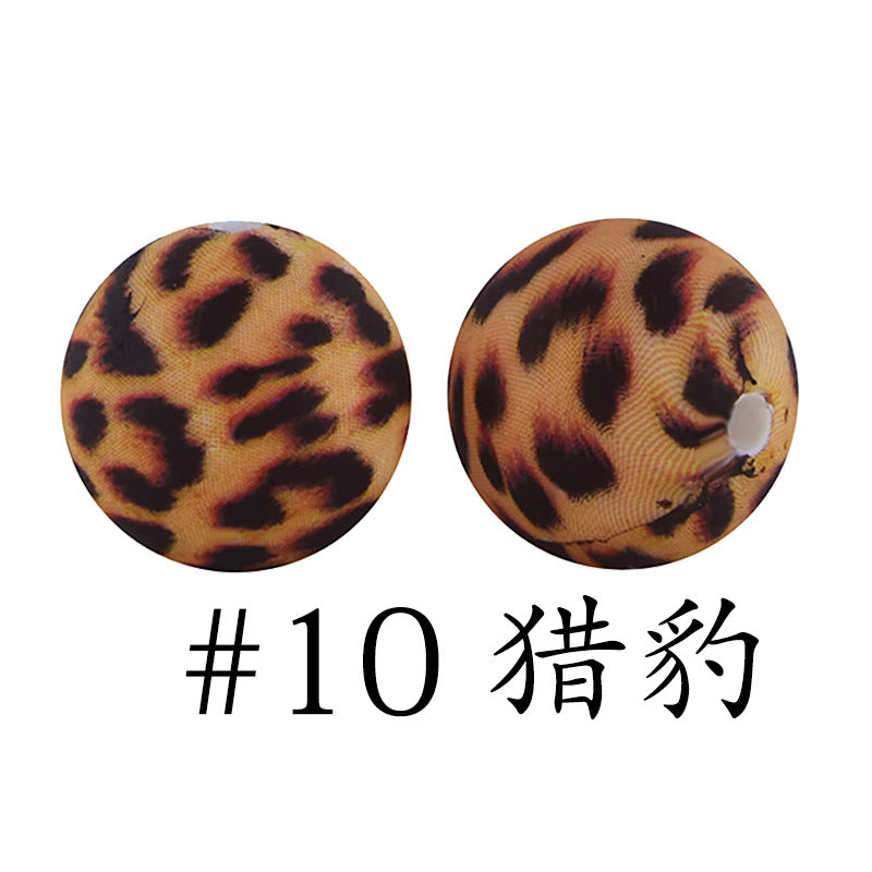 Wholesale 50pcs Western Style Leopard Skull Color Aztec Printed Silicone Balls Beads ACC-BDS-HeSheng007